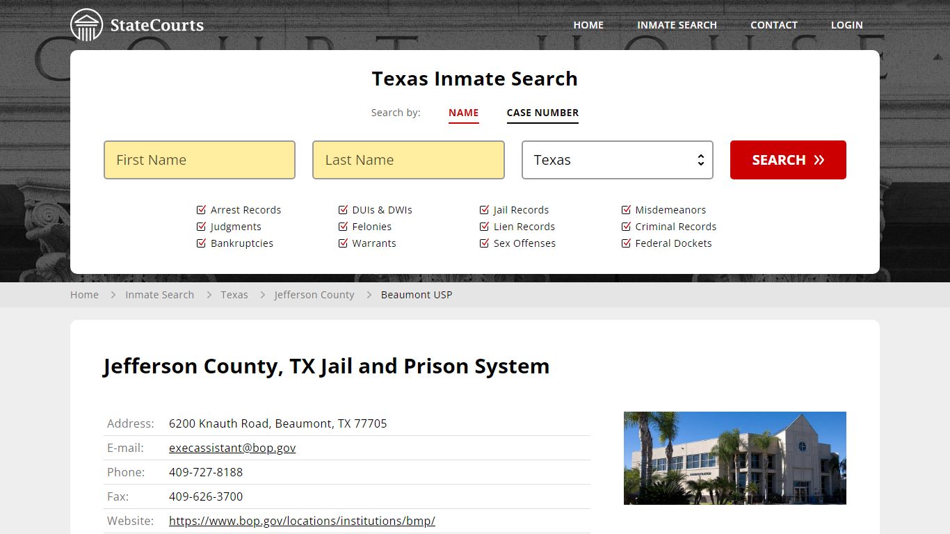 Beaumont USP Inmate Records Search, Texas - StateCourts